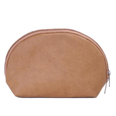 Customized Dumpling Shape Washable Brown Kraft Paper Money Cluth Bag Handbag Women Make Up Cosmetic Bag For Travel Toiletry