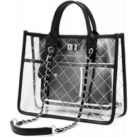 Ladies Clear Tote Transparent  Bag Ziplock Makeup Closure Girly PVC Leather Shoulder Bag Customized