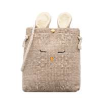 Cute Rabbit Ear Cartoon Cotton Linen Teenager Mobile Phone Bag Girl Handbag Sling Bag Student Drawstring Messenger Shoulder Bag