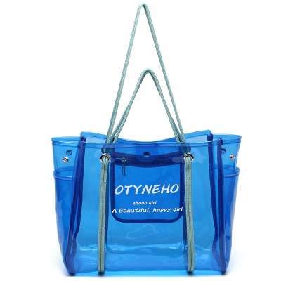 New Arrival Candy Color Female Waterproof Shopping Jelly Shoulder Bag Plastic Beach Tote Bag Women Large Pvc Transparent Handbag